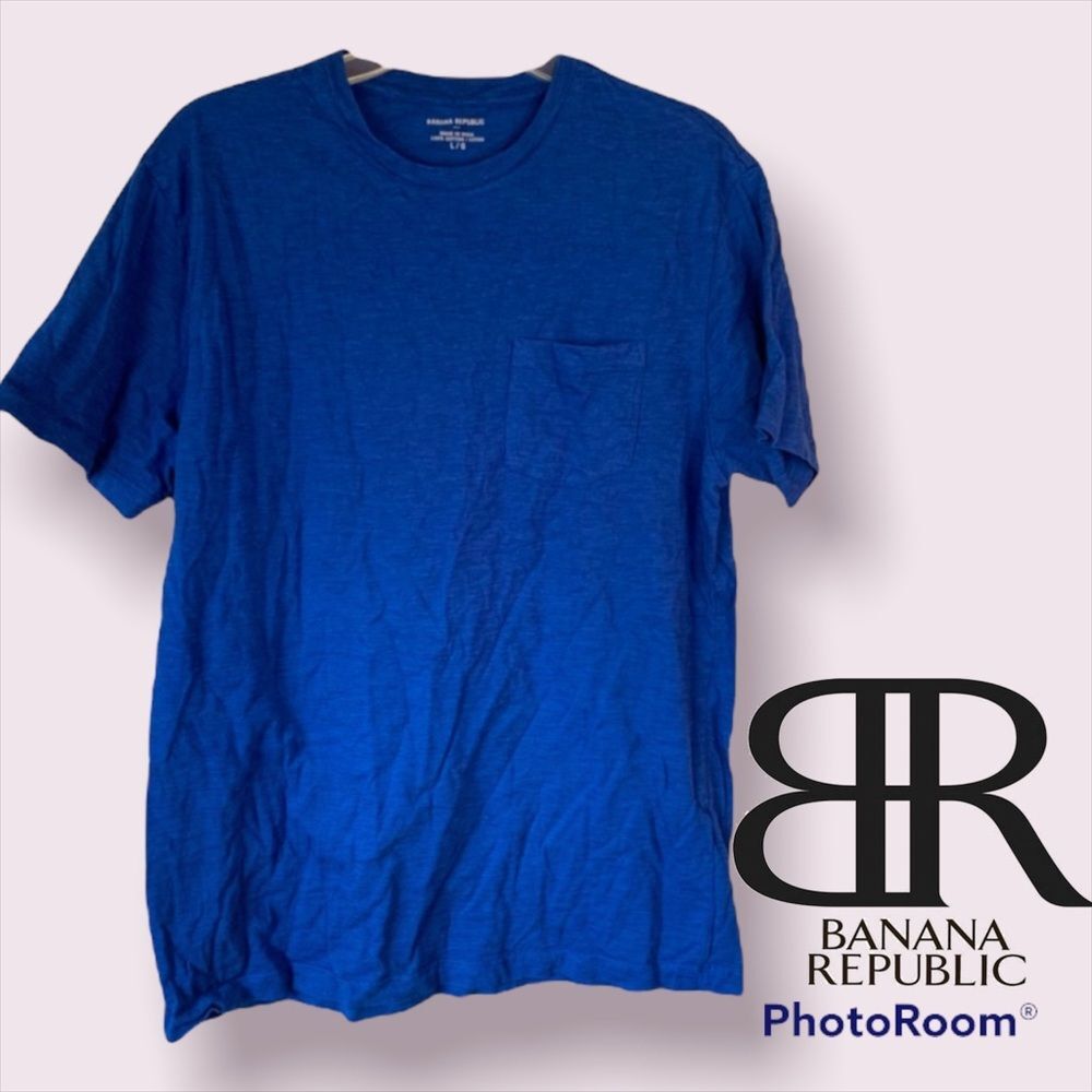 Mens Banana Republic Large Navy Royal Blue Marled Pocket Tee 100% Cotton!